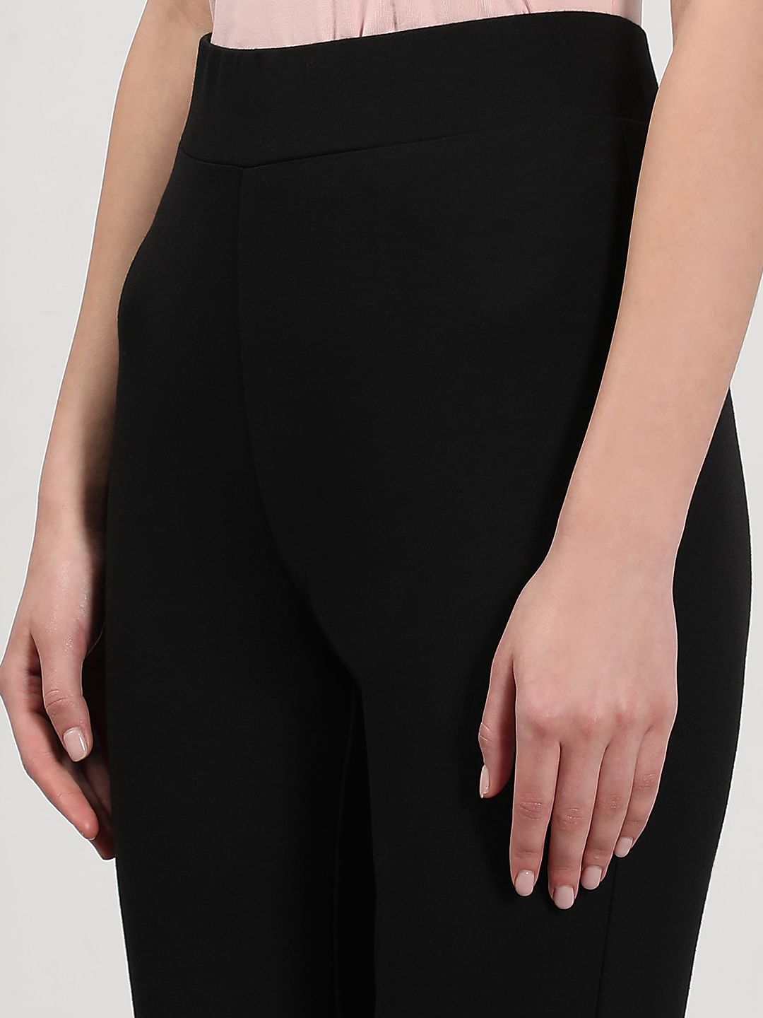 Black High Rise Slide Slit Pants