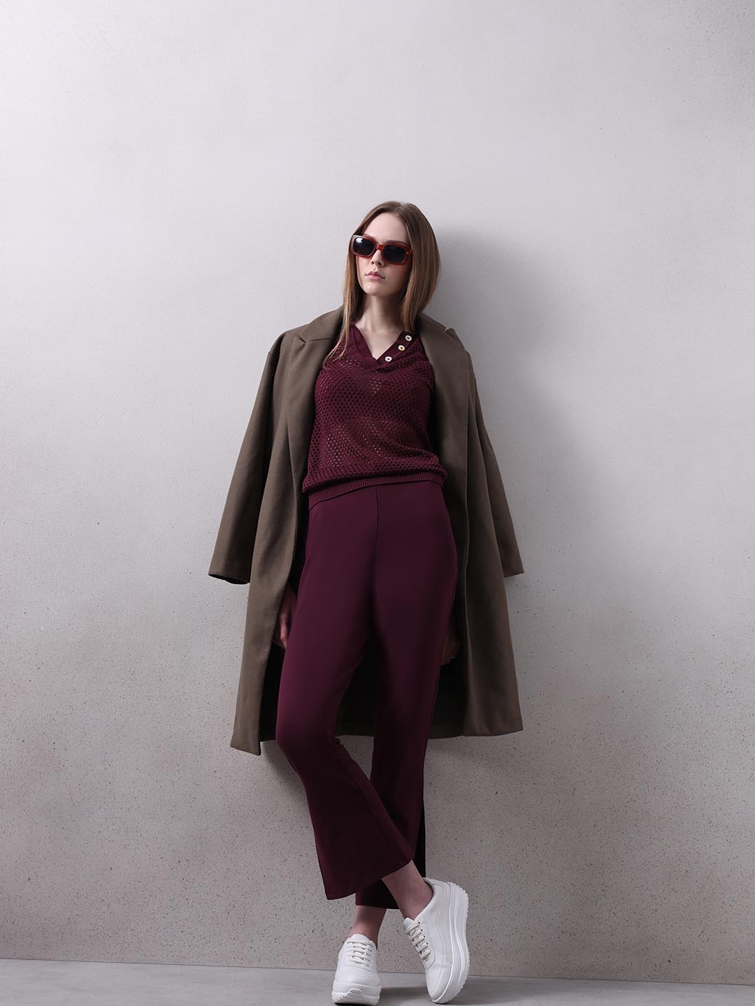 Maroon Ankle Length Bootcut Pants