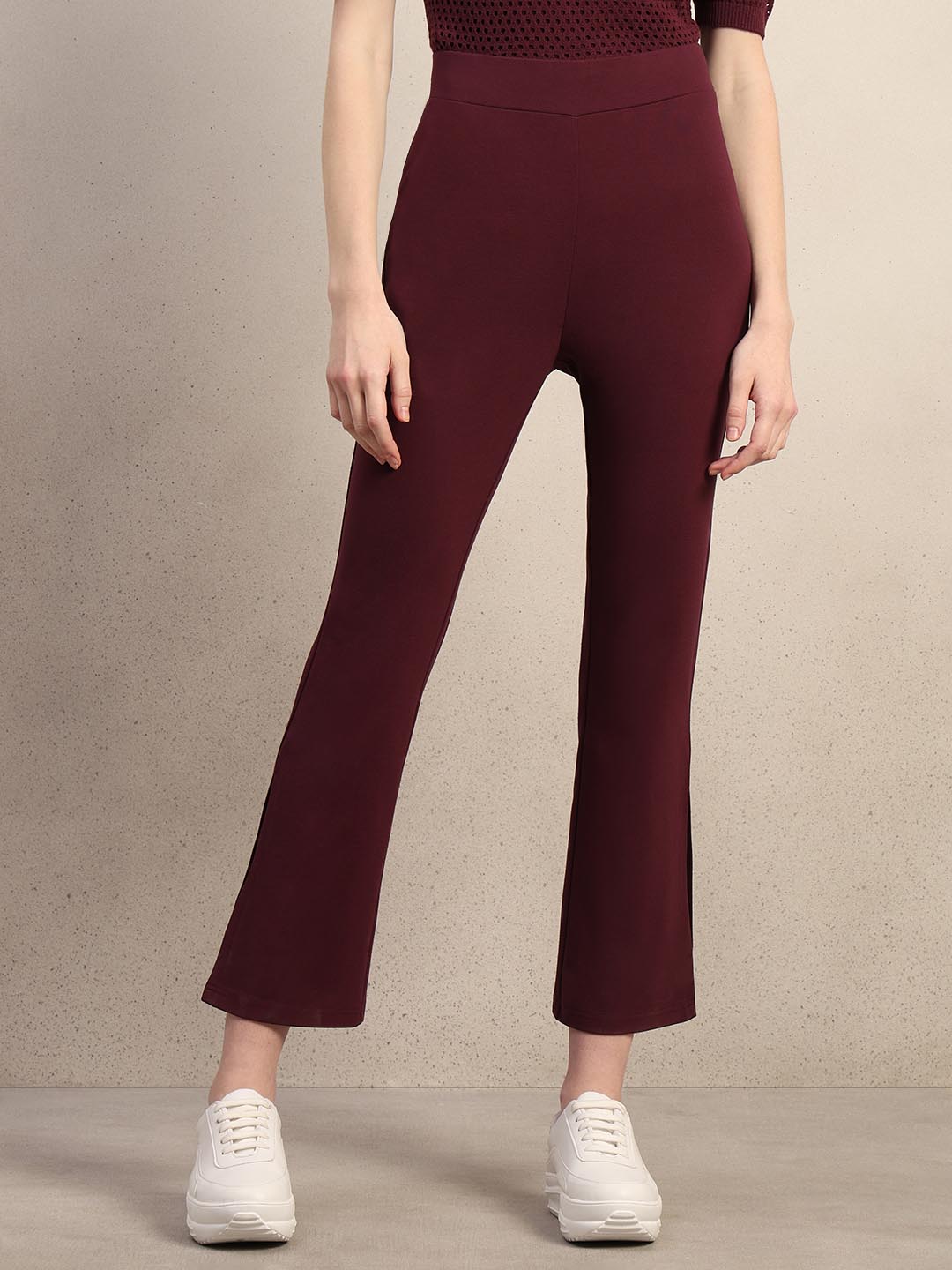 Maroon Ankle Length Bootcut Pants