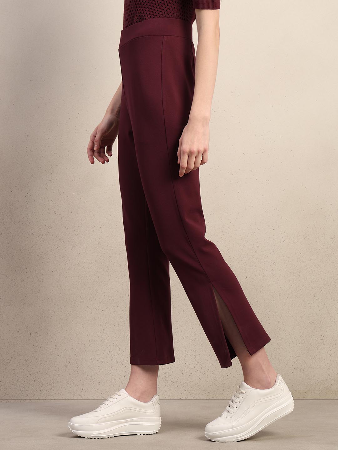 Maroon Ankle Length Bootcut Pants