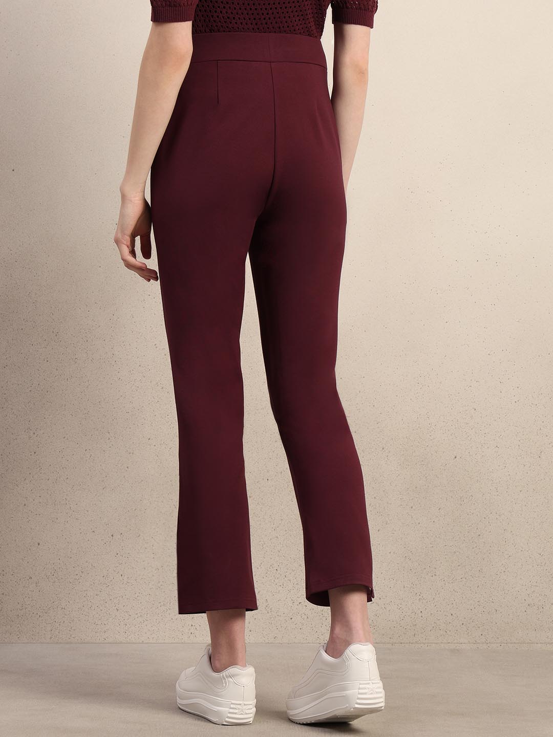Maroon Ankle Length Bootcut Pants
