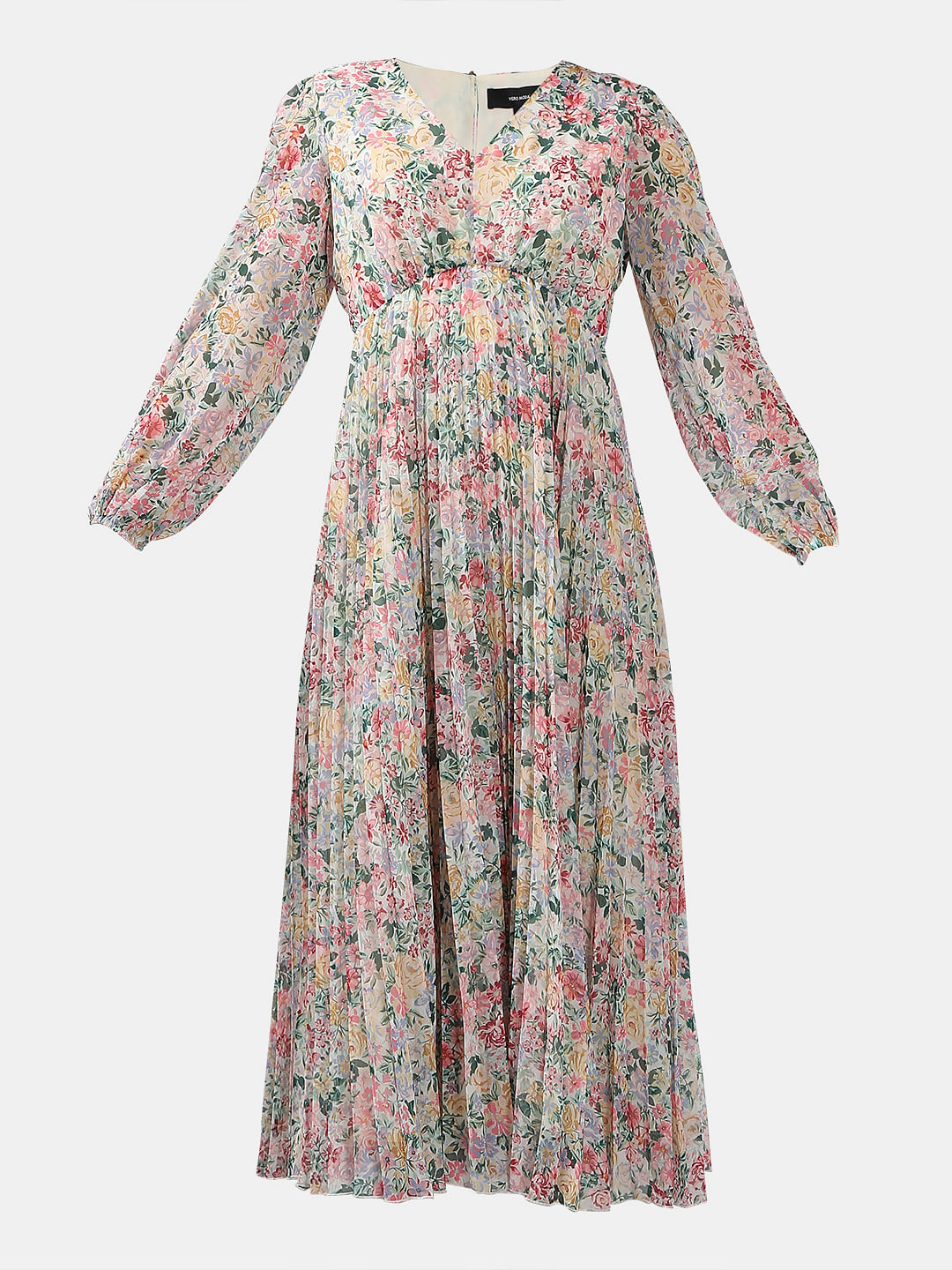 Multi-Colour Floral Pleated Midi Dress