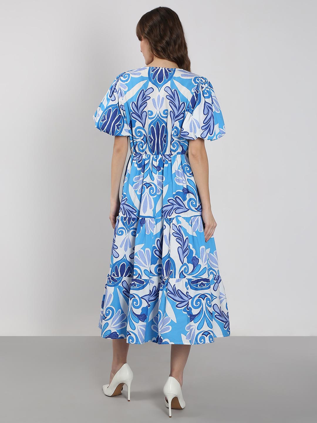 Vero Moda Blue Printed Cotton Midi Dress