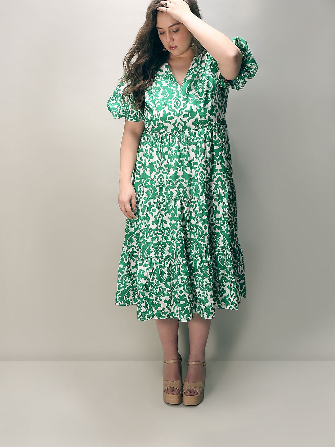Curve Green Abstract Print Midi Dress