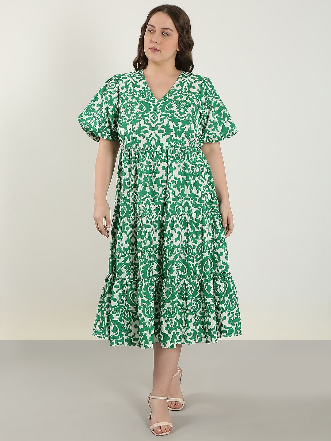 Curve Green Abstract Print Midi Dress