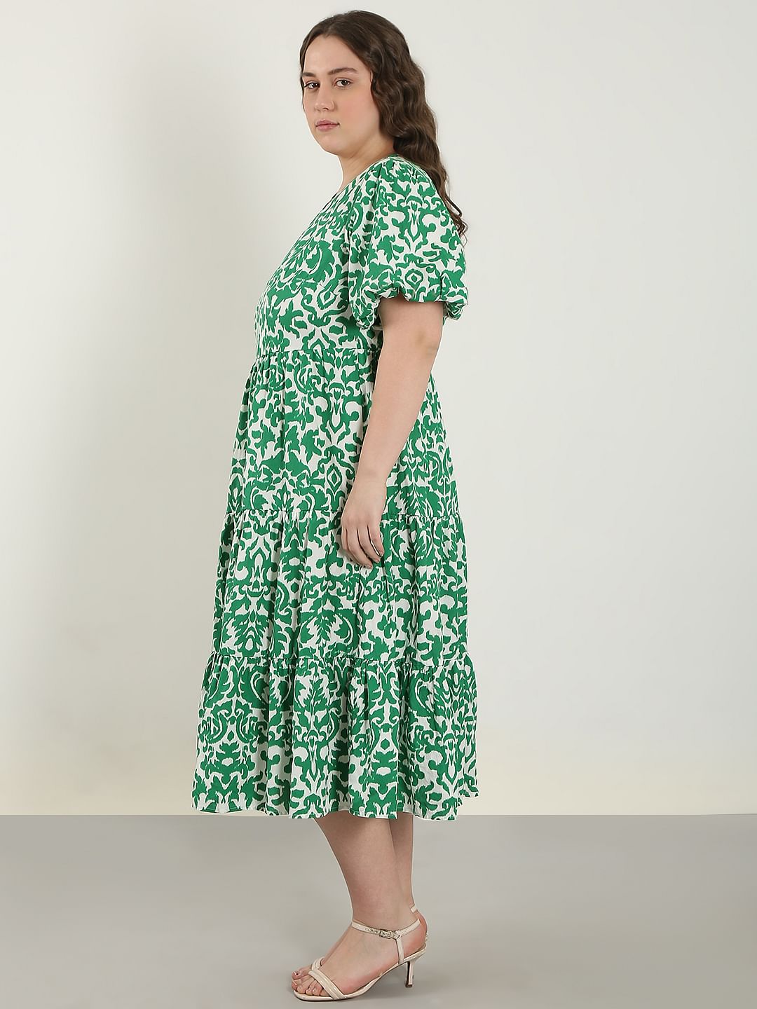 Curve Green Abstract Print Midi Dress