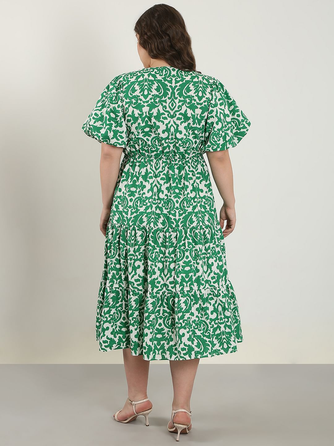 Curve Green Abstract Print Midi Dress