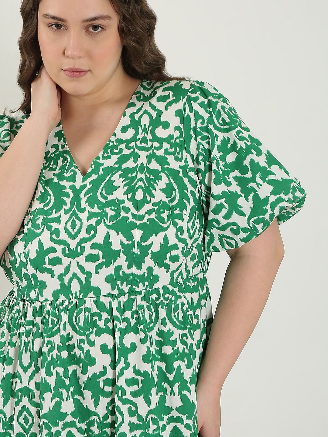Curve Green Abstract Print Midi Dress