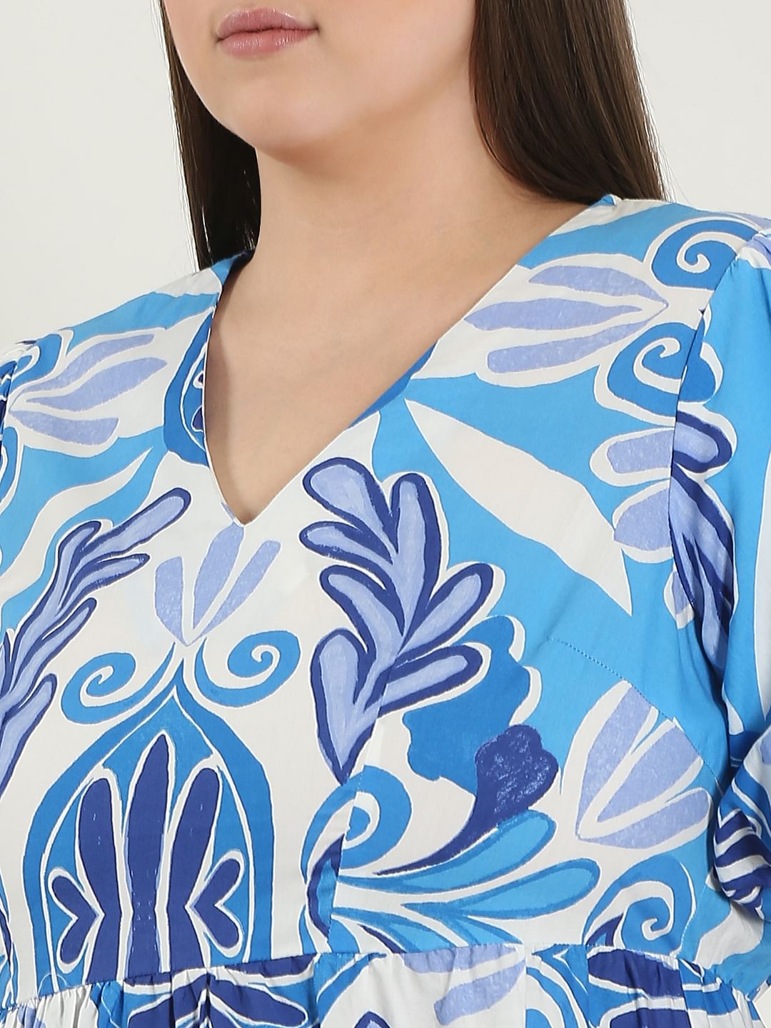 Curve Blue Printed Midi Dress