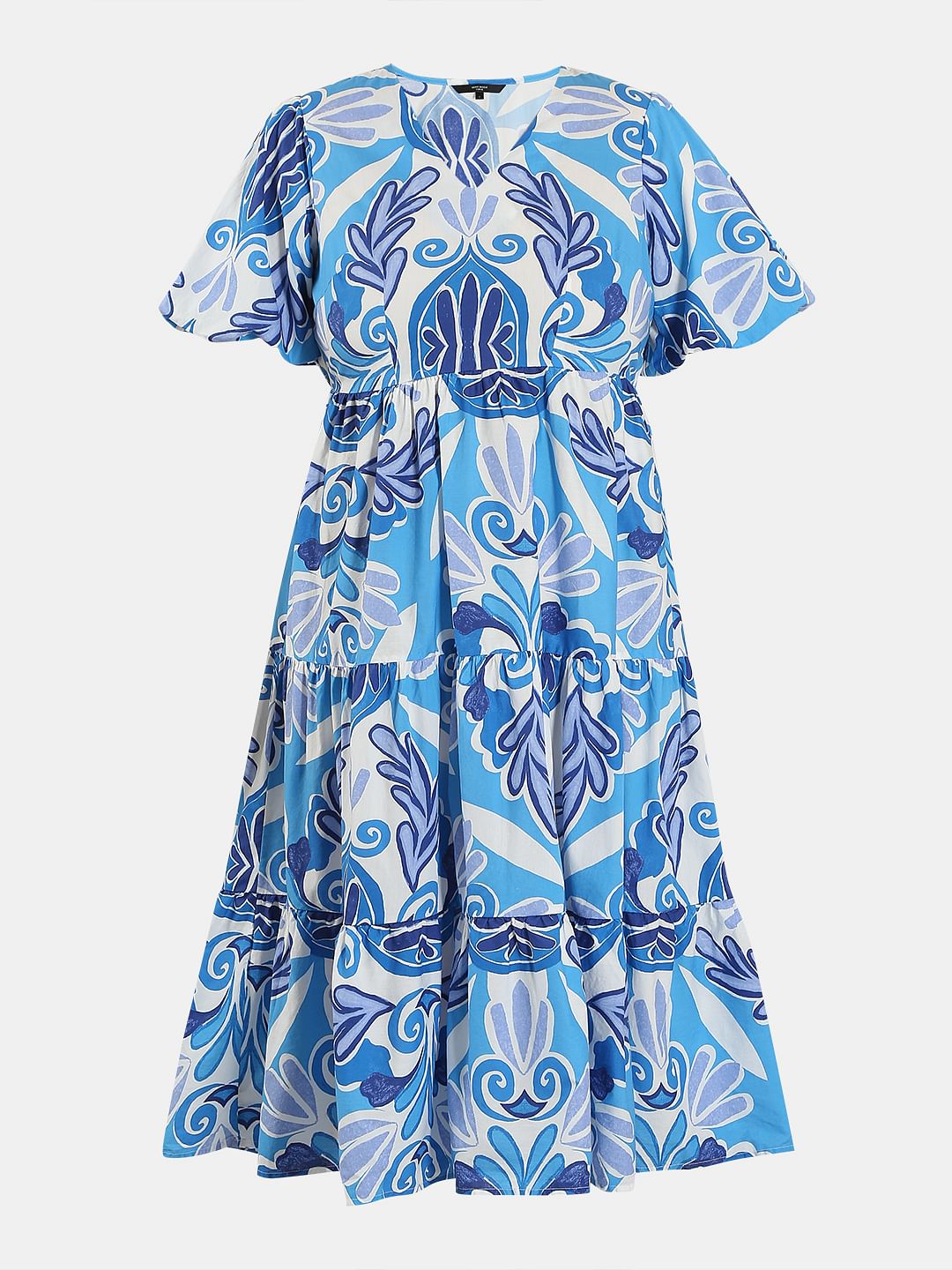 Curve Blue Printed Midi Dress