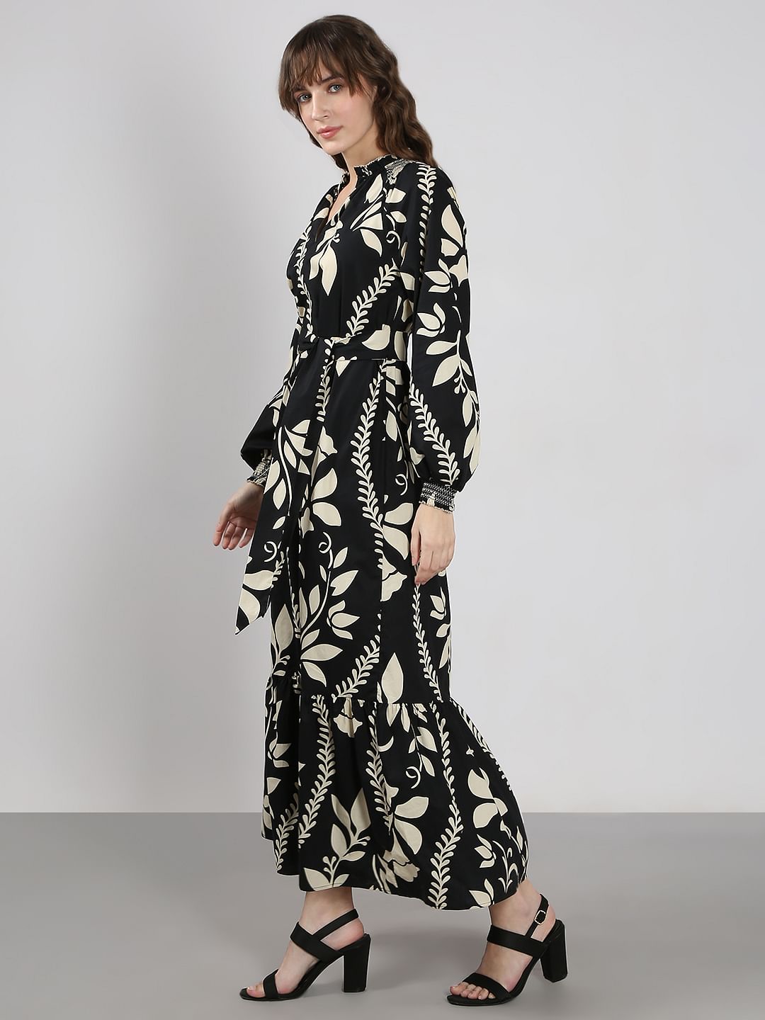 Black Floral Print Cotton Maxi Dress