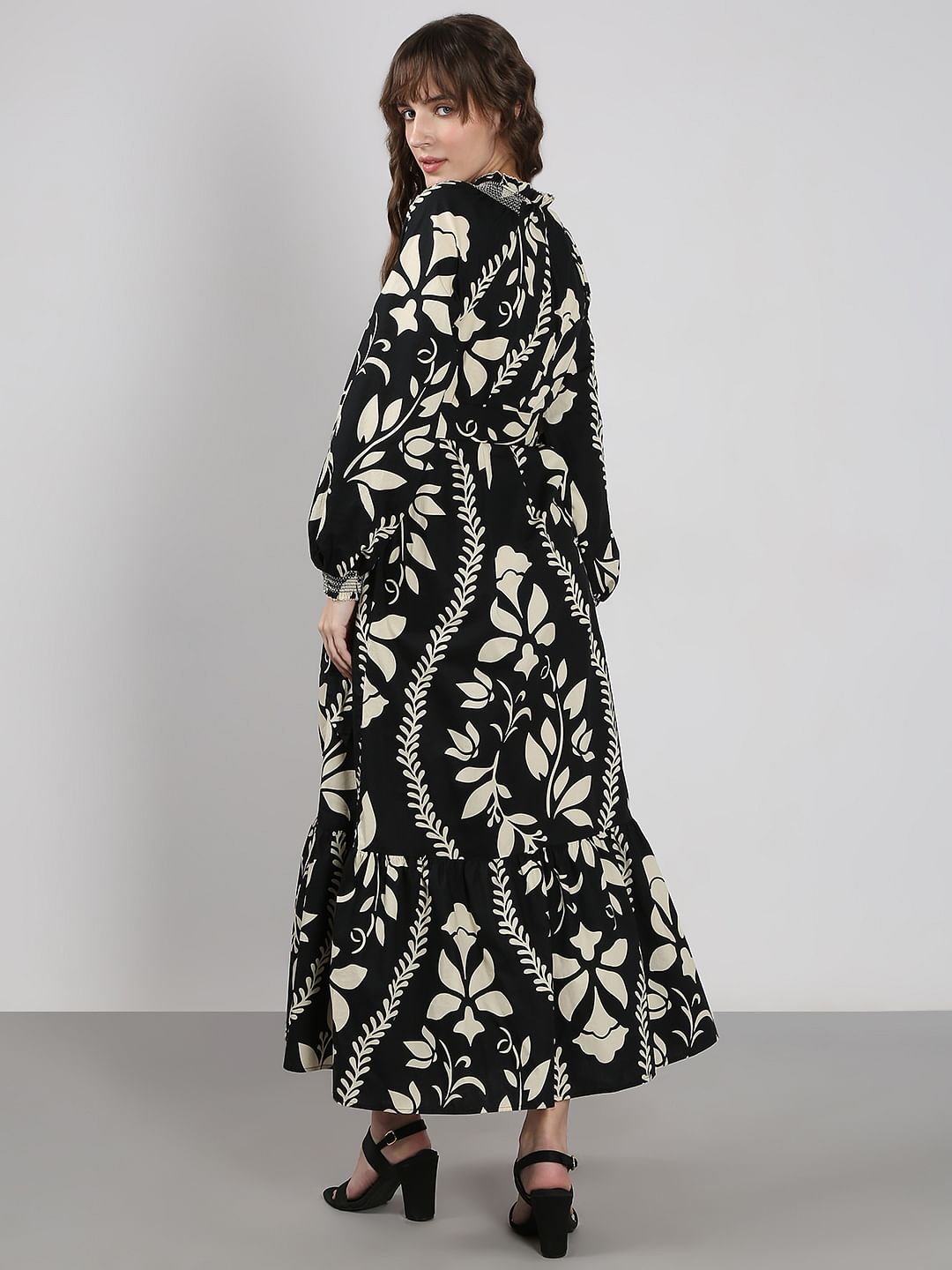 Black Floral Print Cotton Maxi Dress