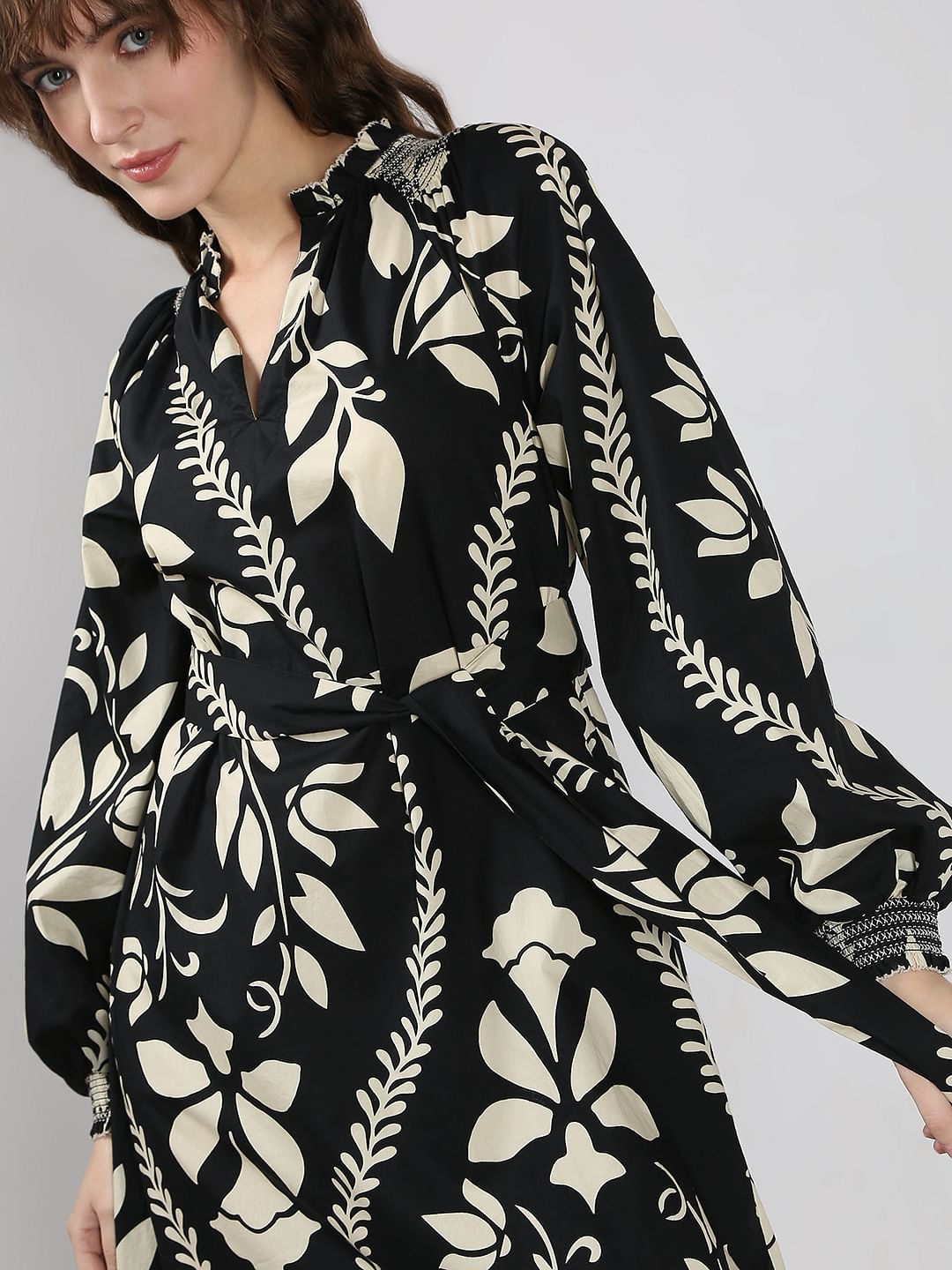 Black Floral Print Cotton Maxi Dress