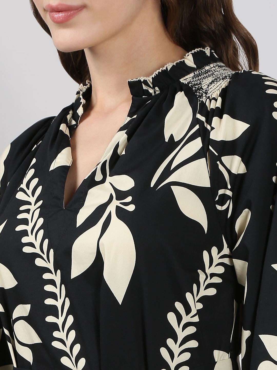 Black Floral Print Cotton Maxi Dress