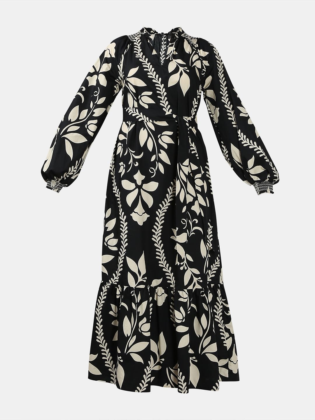 Black Floral Print Cotton Maxi Dress
