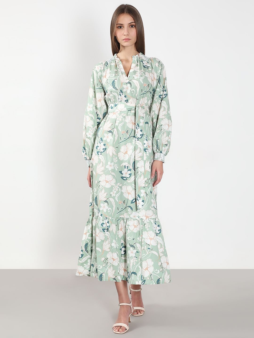 Green Floral Cotton Midi Dress