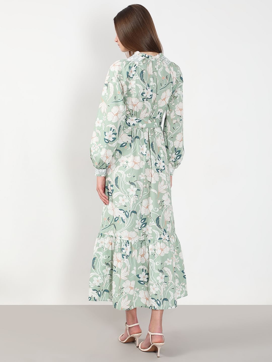 Green Floral Cotton Midi Dress