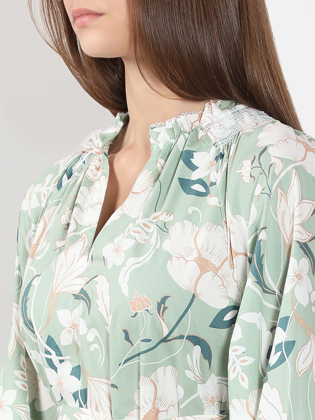 Green Floral Cotton Midi Dress