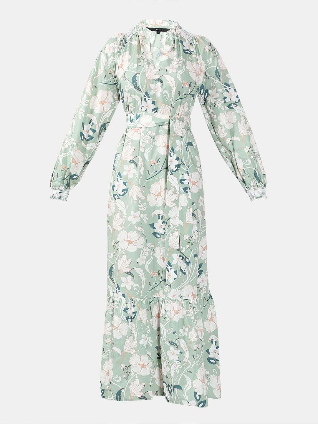Green Floral Cotton Midi Dress