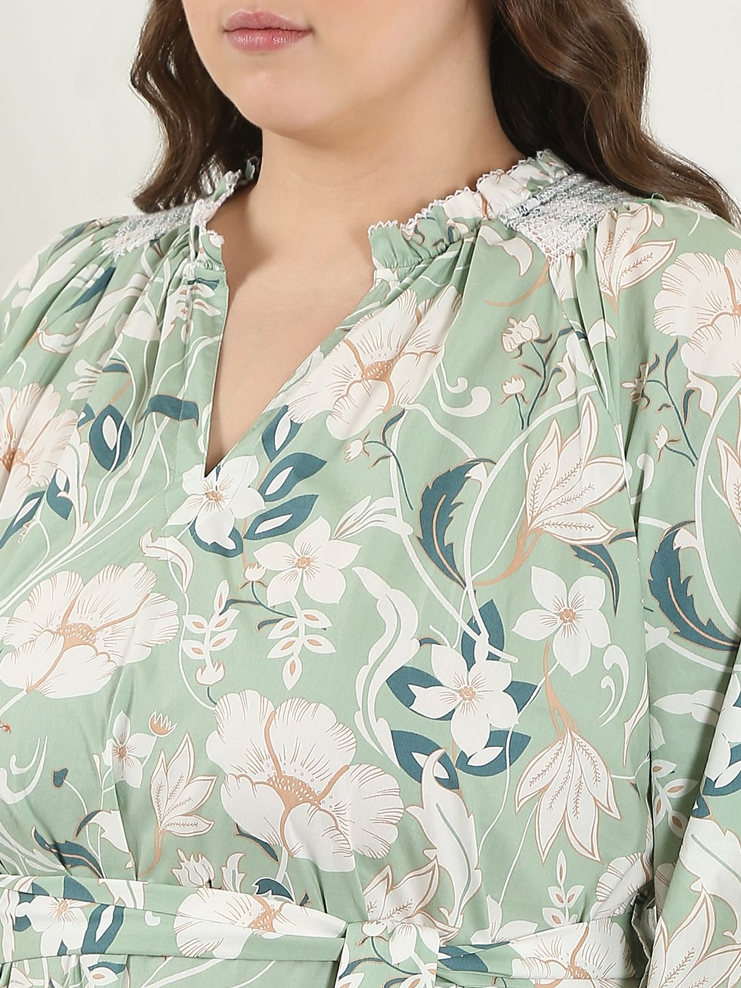 Curve Green Floral Cotton Midi Dress