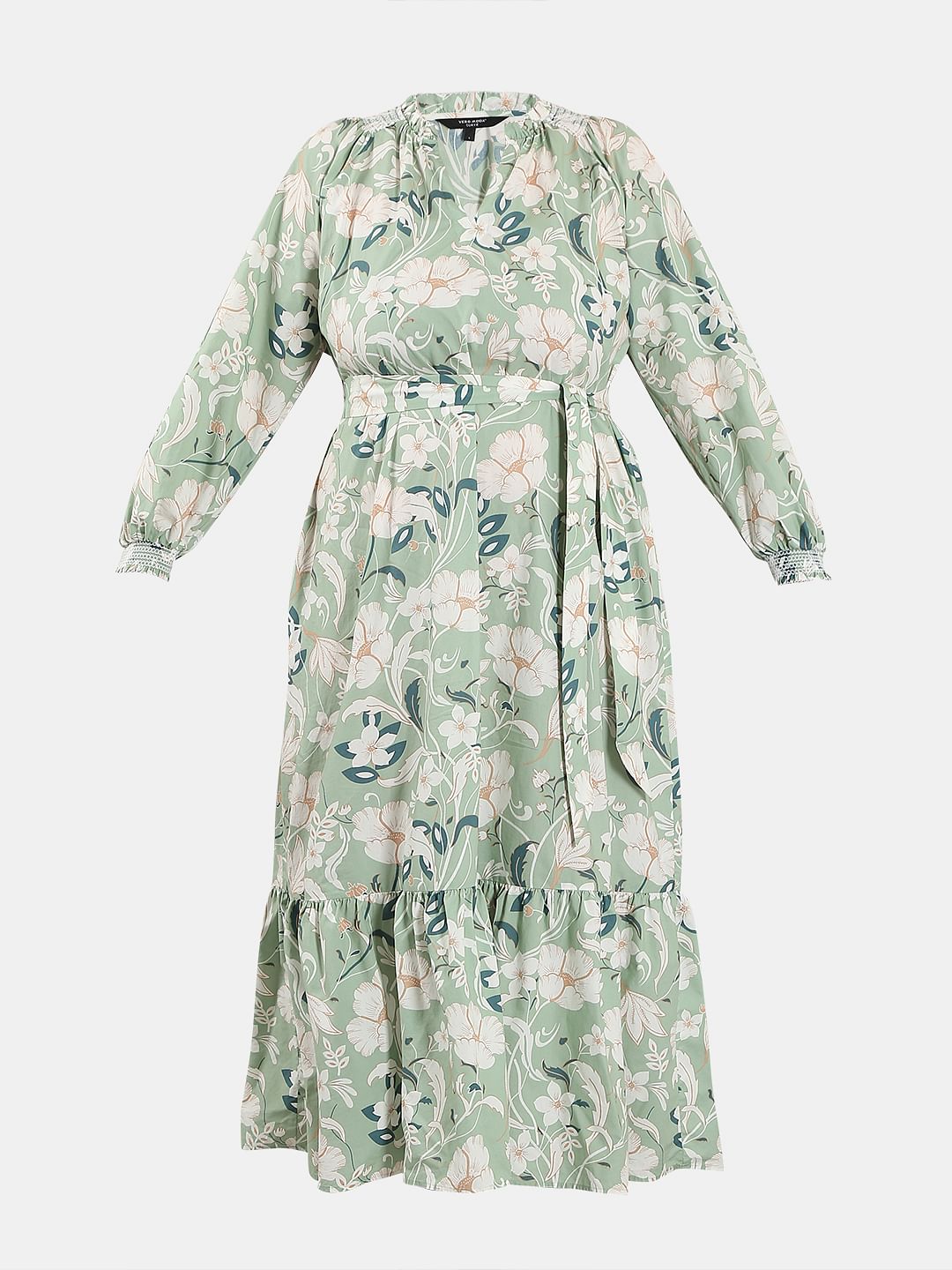 Curve Green Floral Cotton Midi Dress