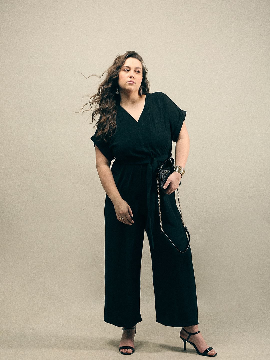 Curve Black V Neck Jumpsuit - Main Image