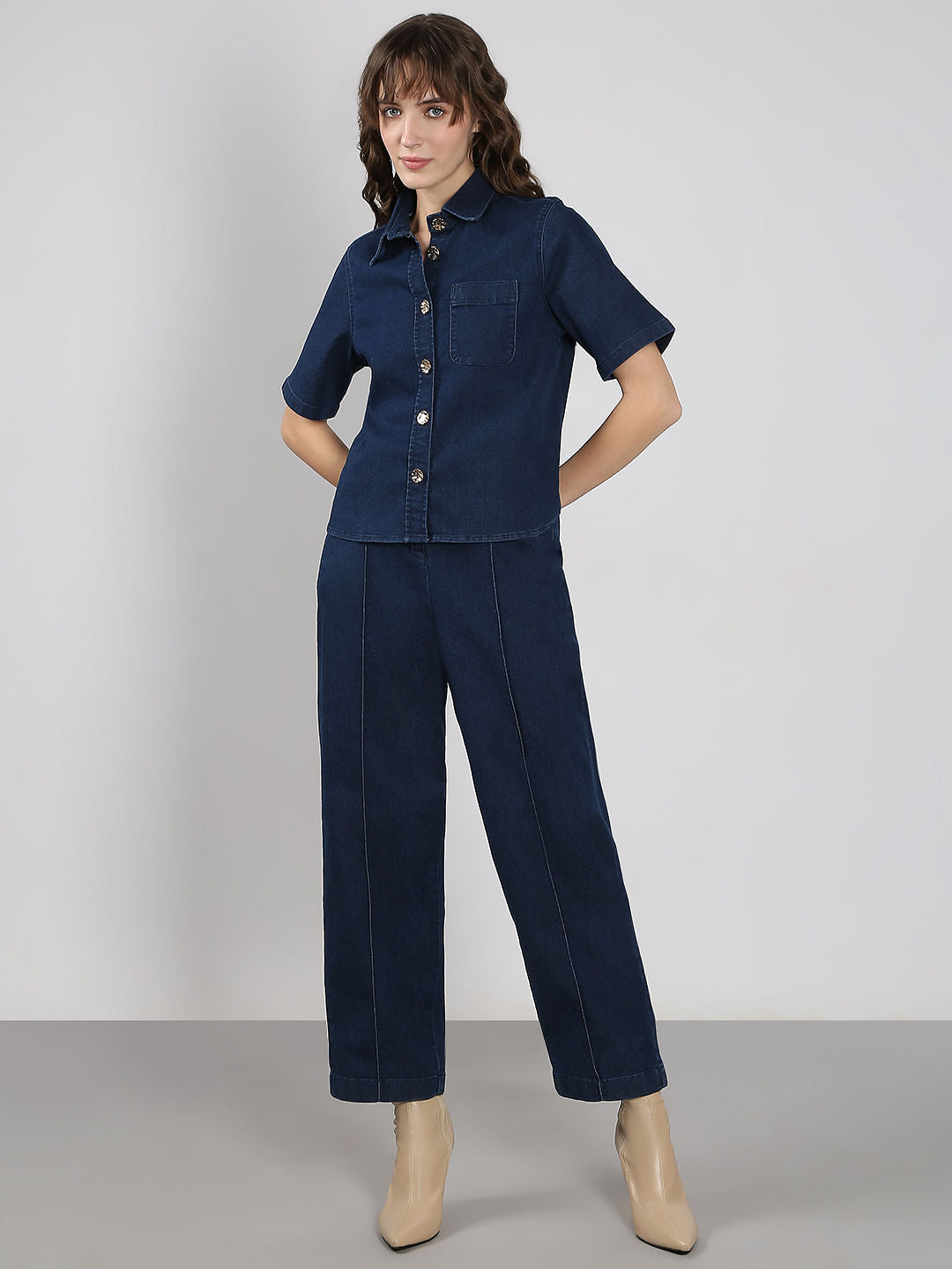 Blue Co-Ord Set Denim Shirt
