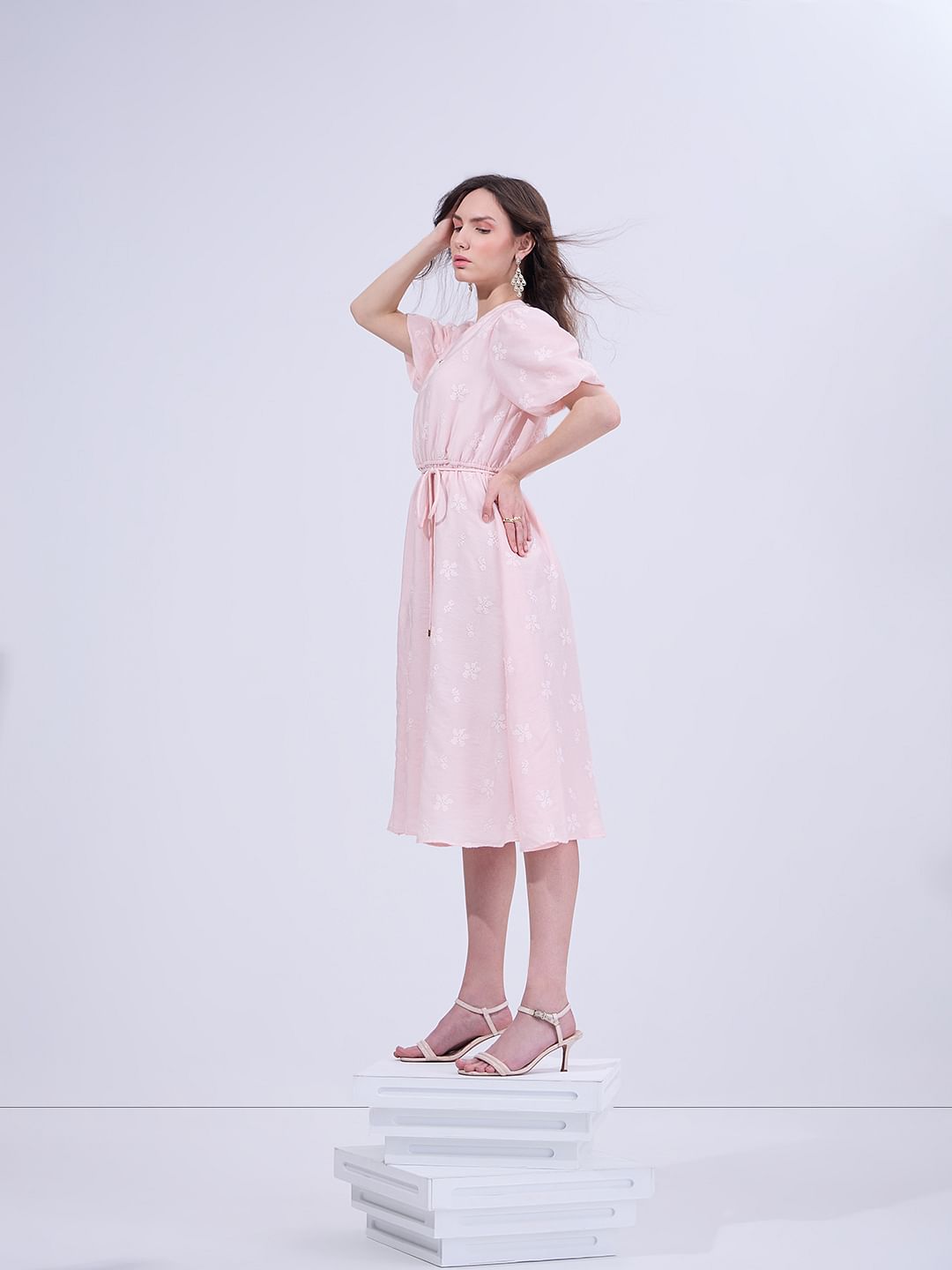 Light Pink Embroidered Midi Dress