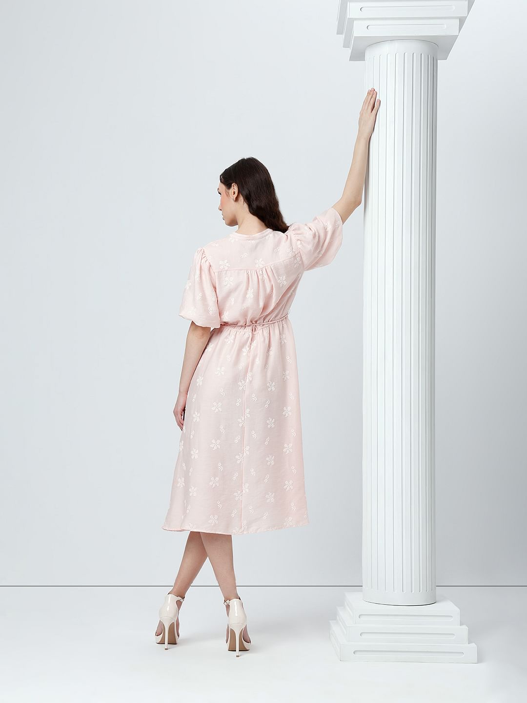 Light Pink Embroidered Midi Dress