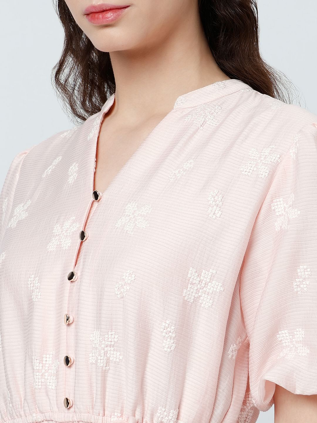 Light Pink Embroidered Midi Dress