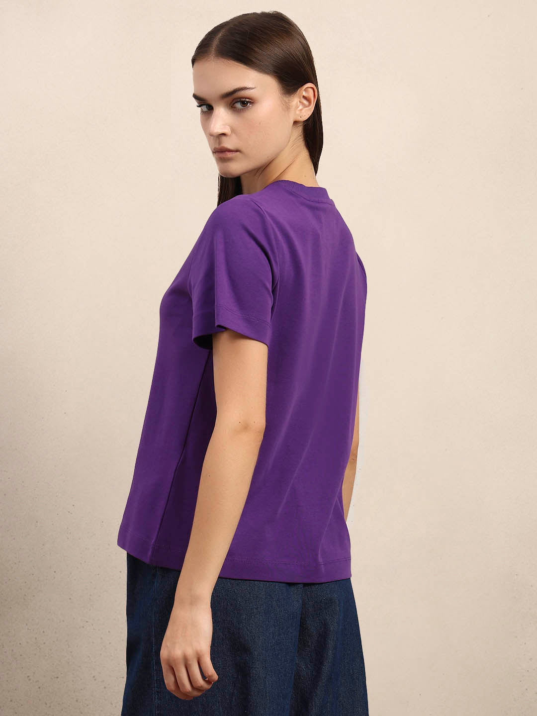 Crew Neck Cotton T-Shirt - Purple