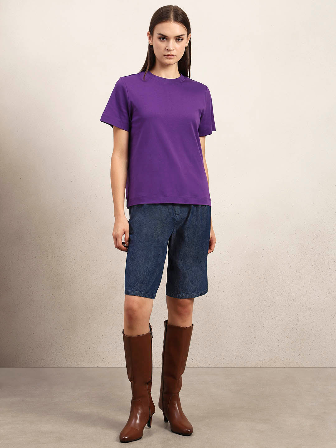 Crew Neck Cotton T-Shirt - Purple