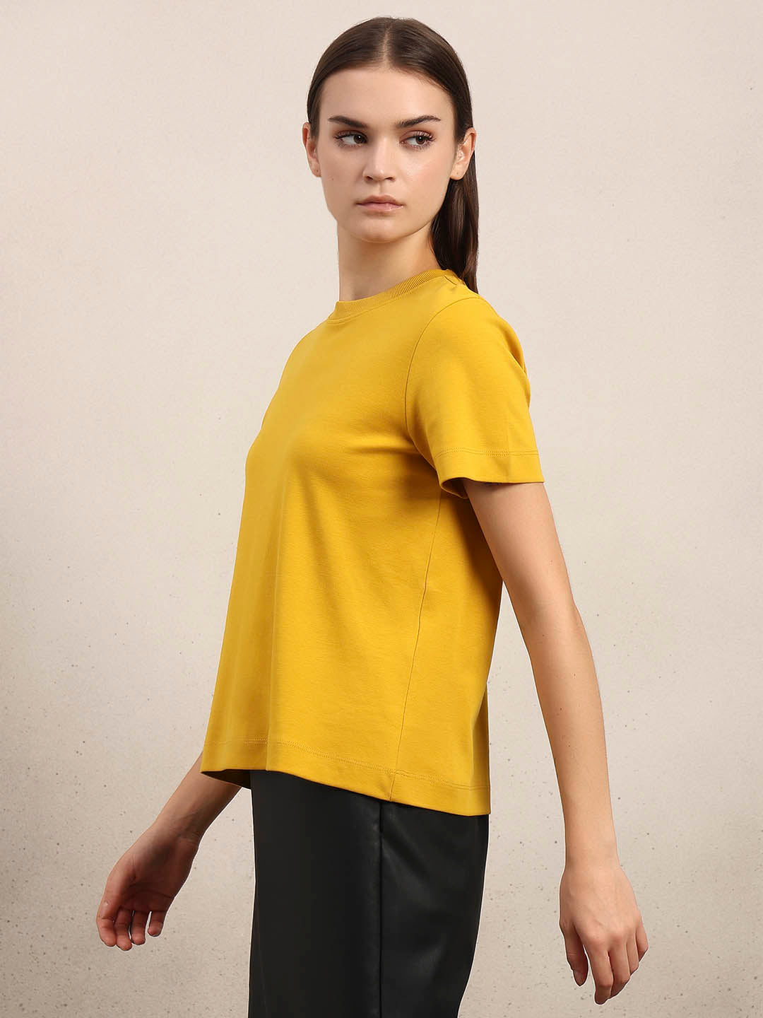 Crew Neck Cotton T-Shirt - Yellow