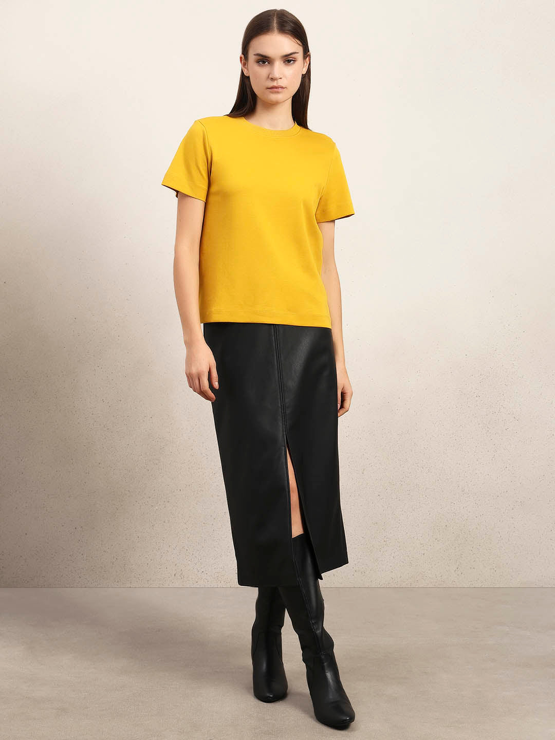 Crew Neck Cotton T-Shirt - Yellow