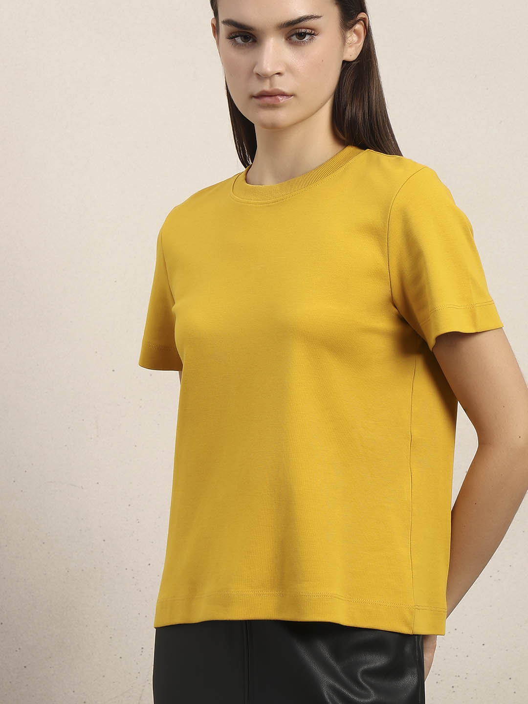 Crew Neck Cotton T-Shirt - Yellow