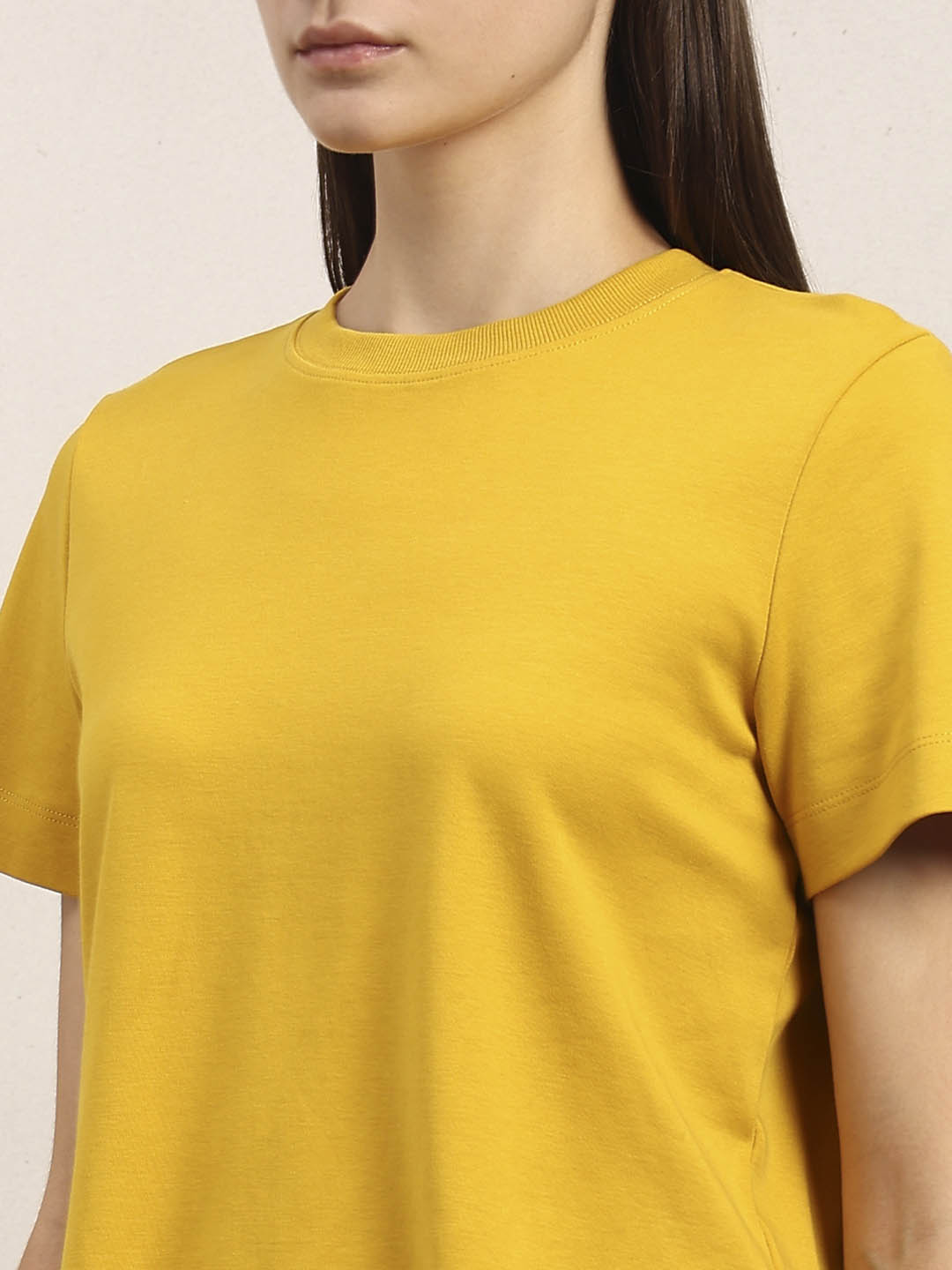 Crew Neck Cotton T-Shirt - Yellow
