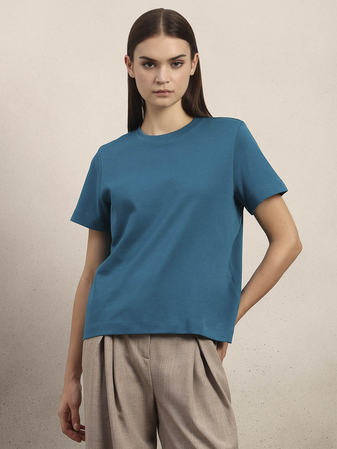 Crew Neck Cotton T-Shirt - Blue