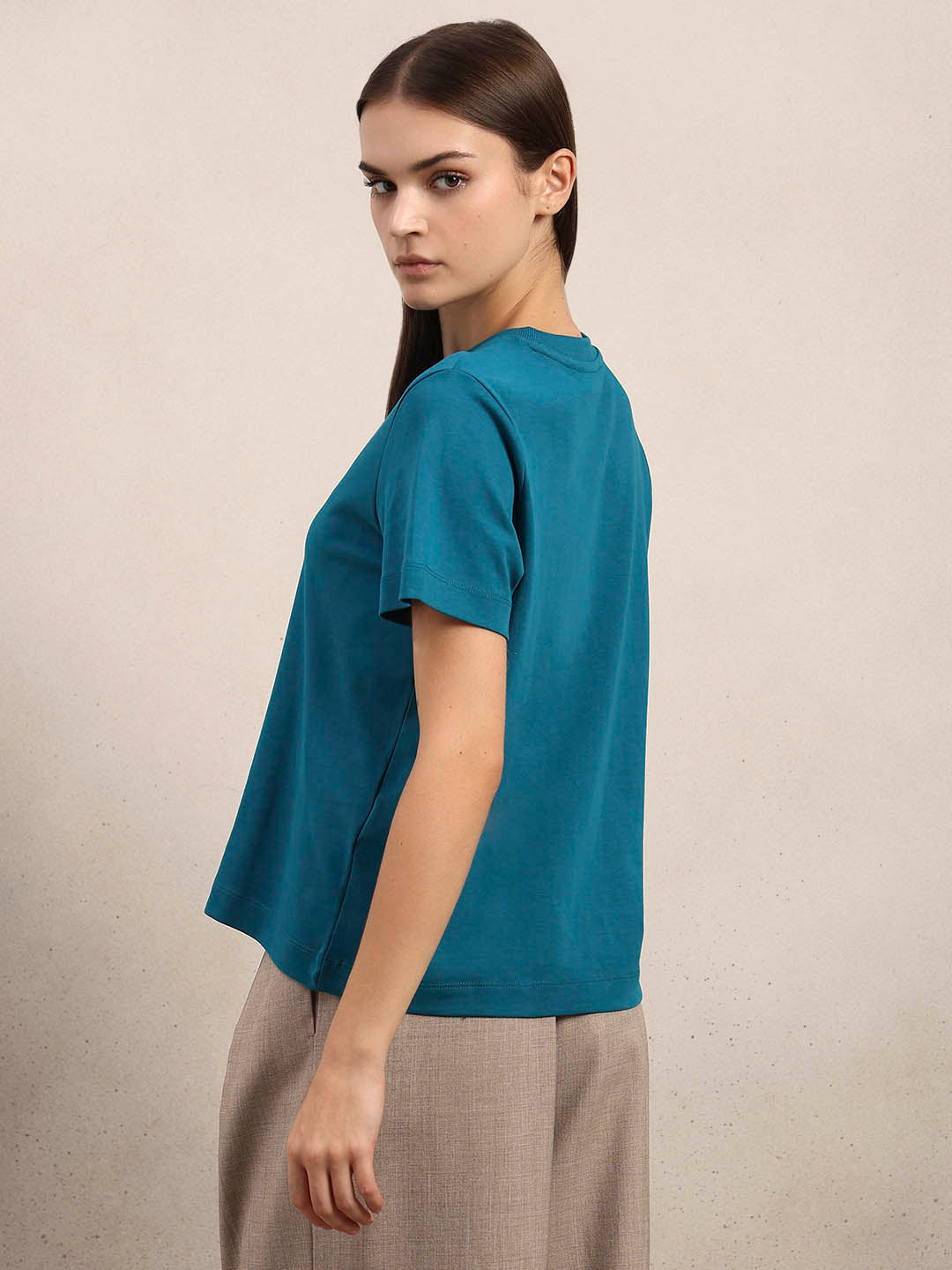 Crew Neck Cotton T-Shirt - Blue