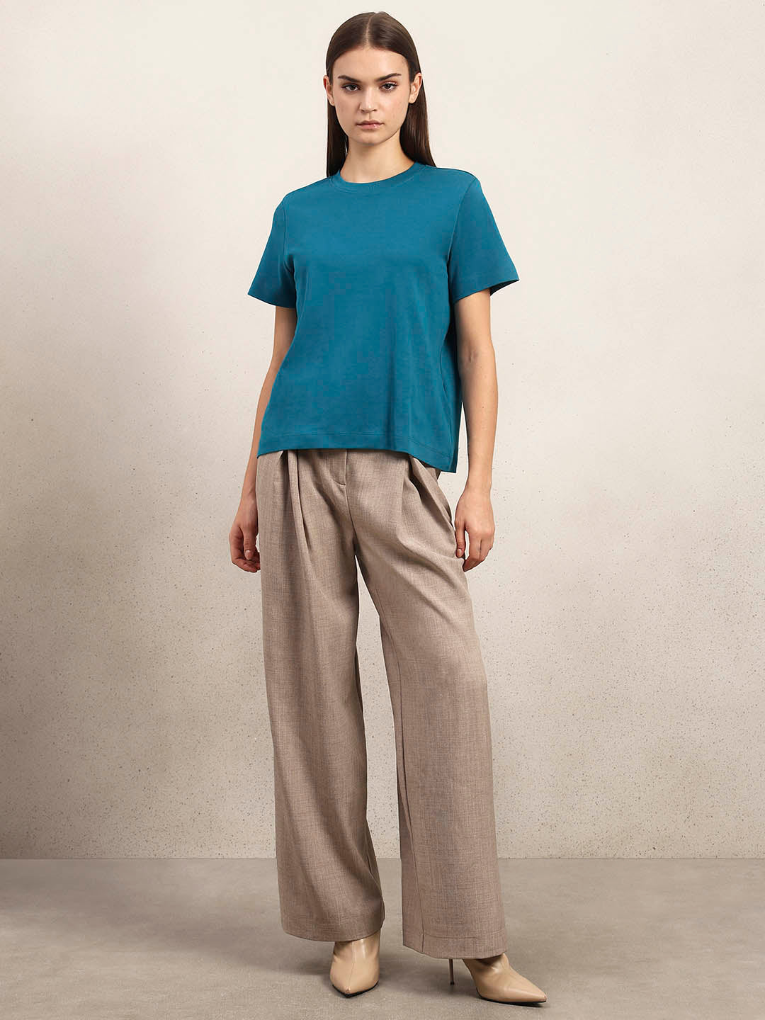 Crew Neck Cotton T-Shirt - Blue