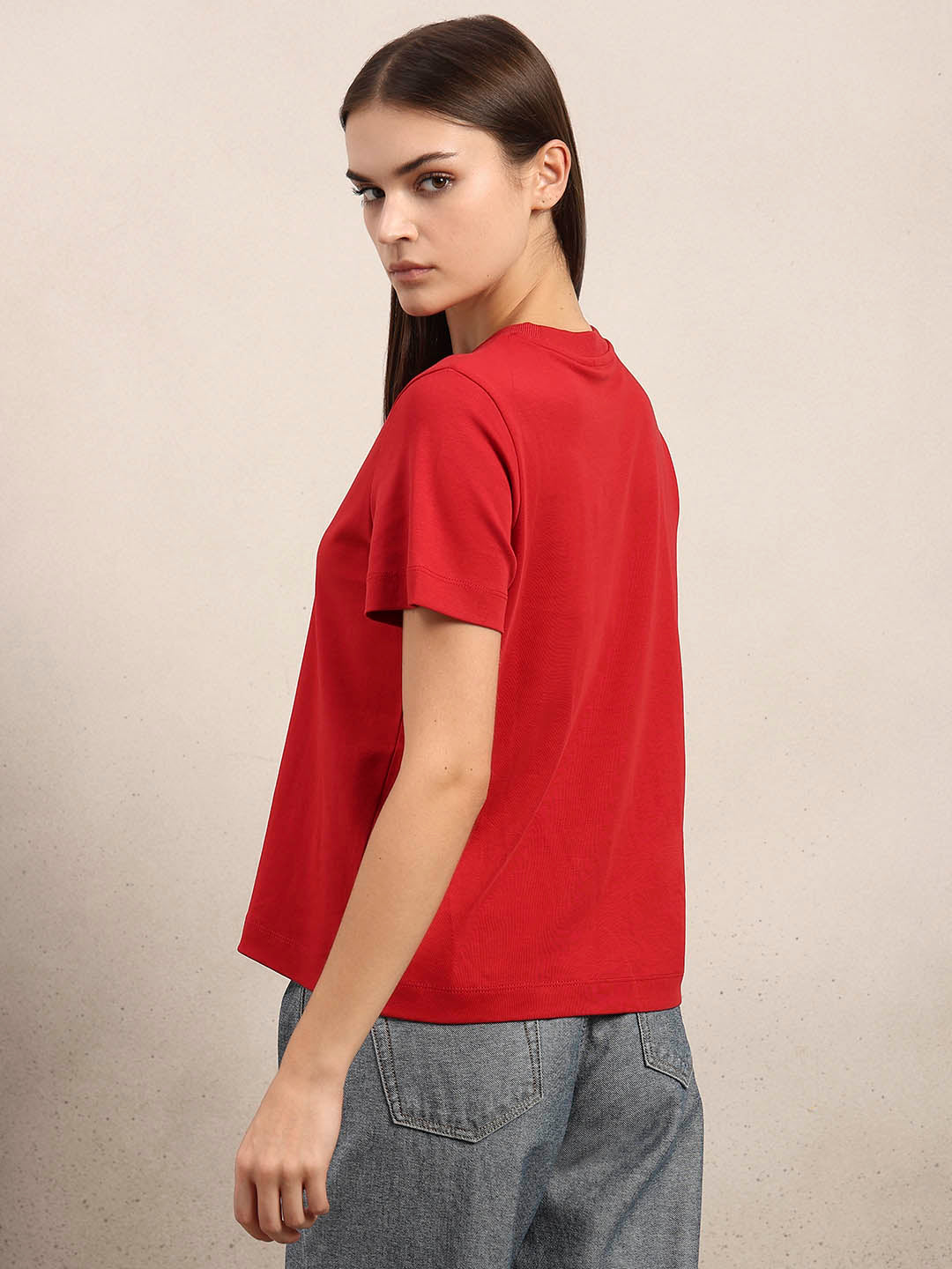 Crew Neck Cotton T-Shirt - Red
