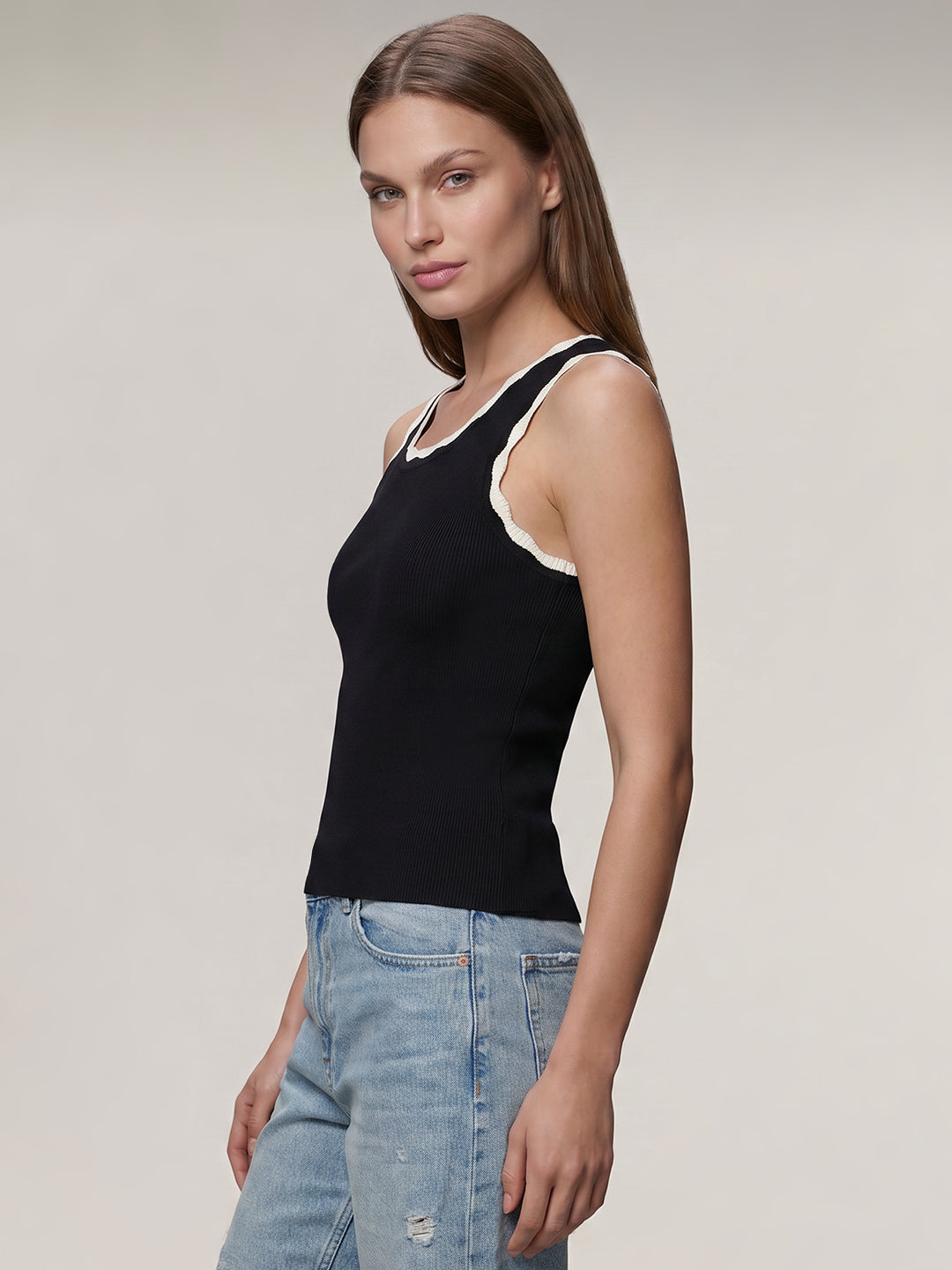 Black Contrast Neck Top