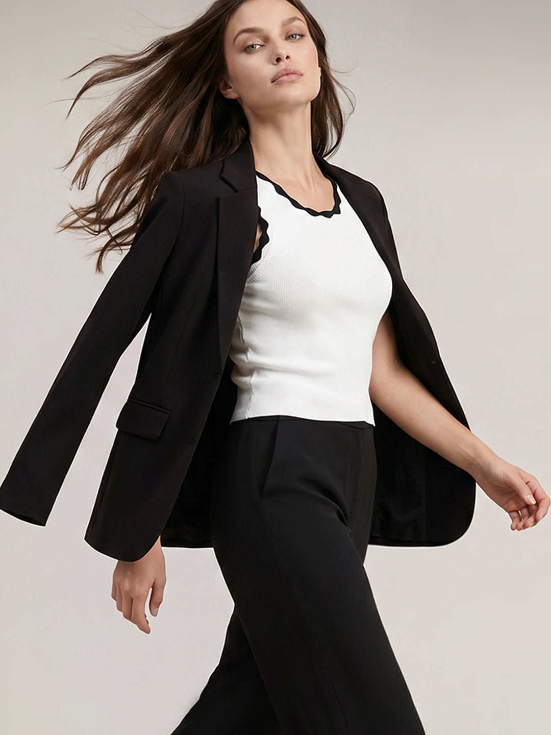 White Contrast Neck Top