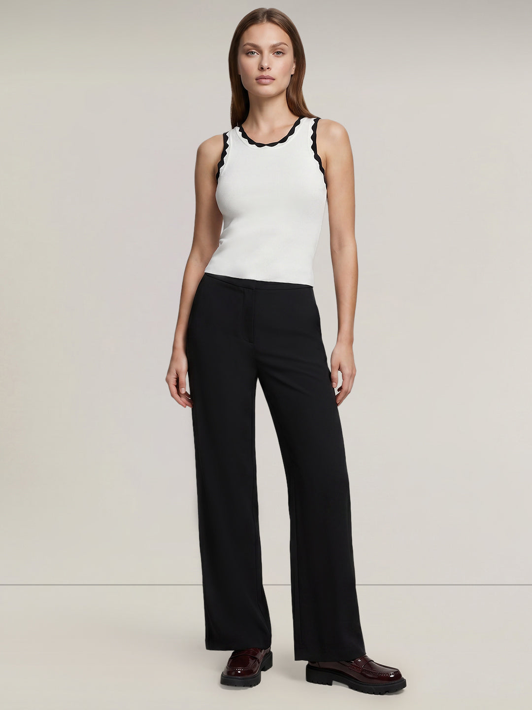 White Contrast Neck Top