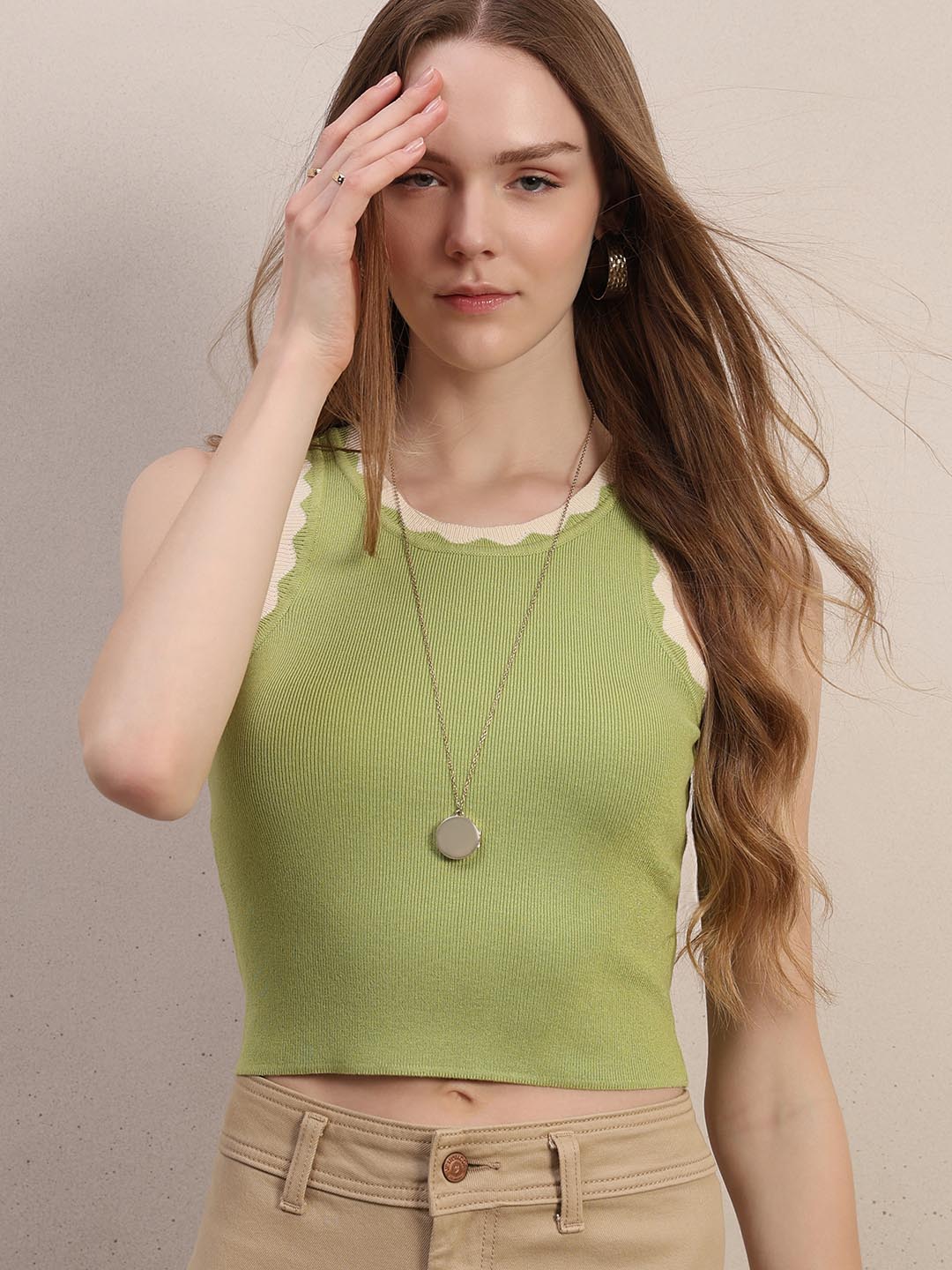 Green Knitted Cropped Top
