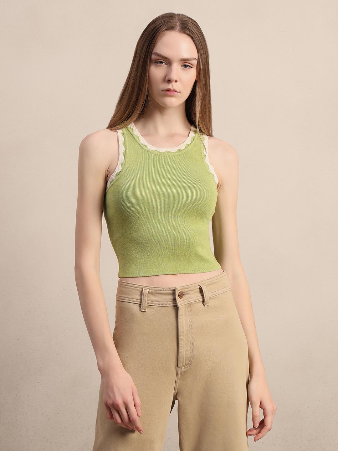 Green Knitted Cropped Top