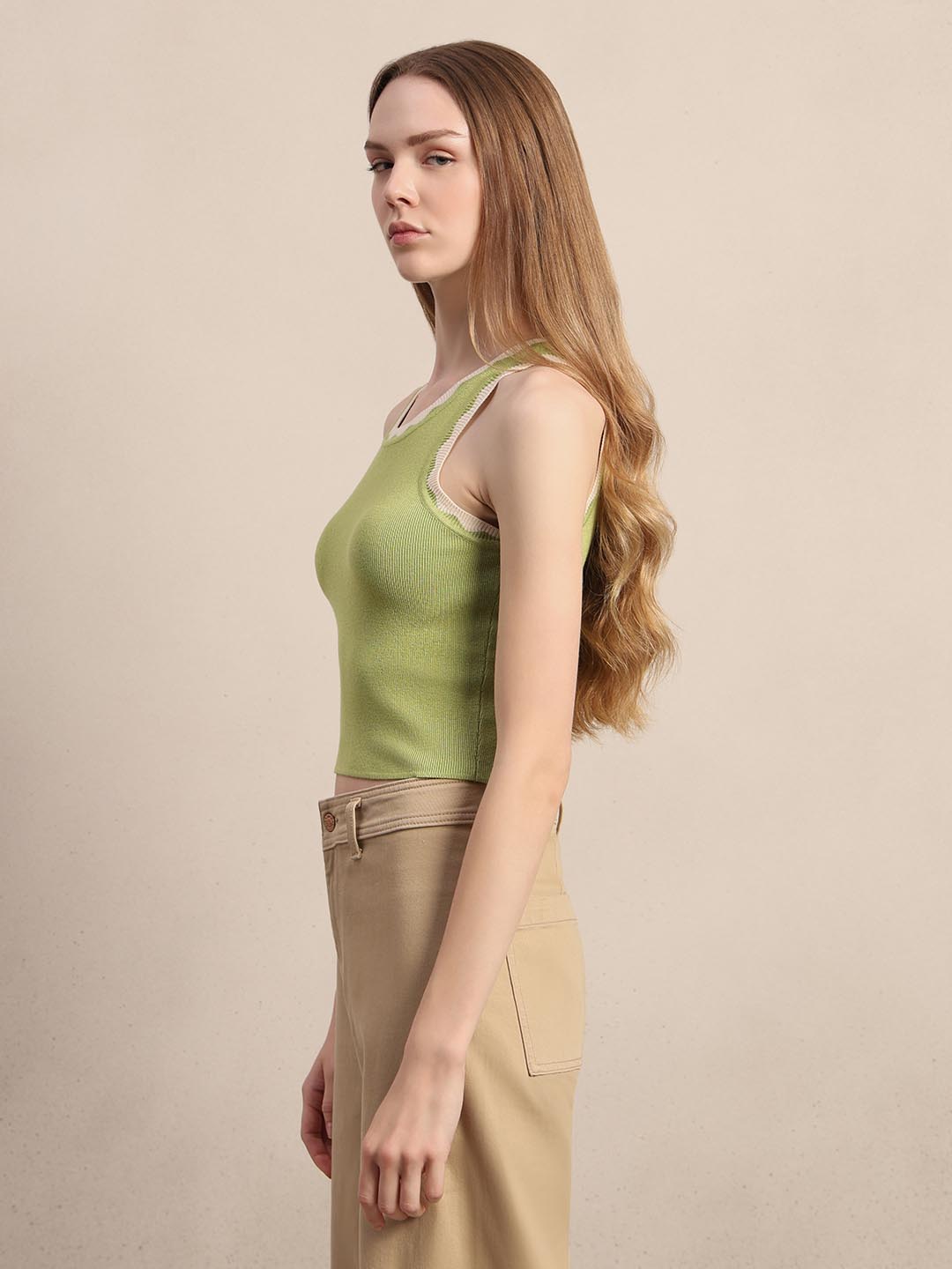 Green Knitted Cropped Top