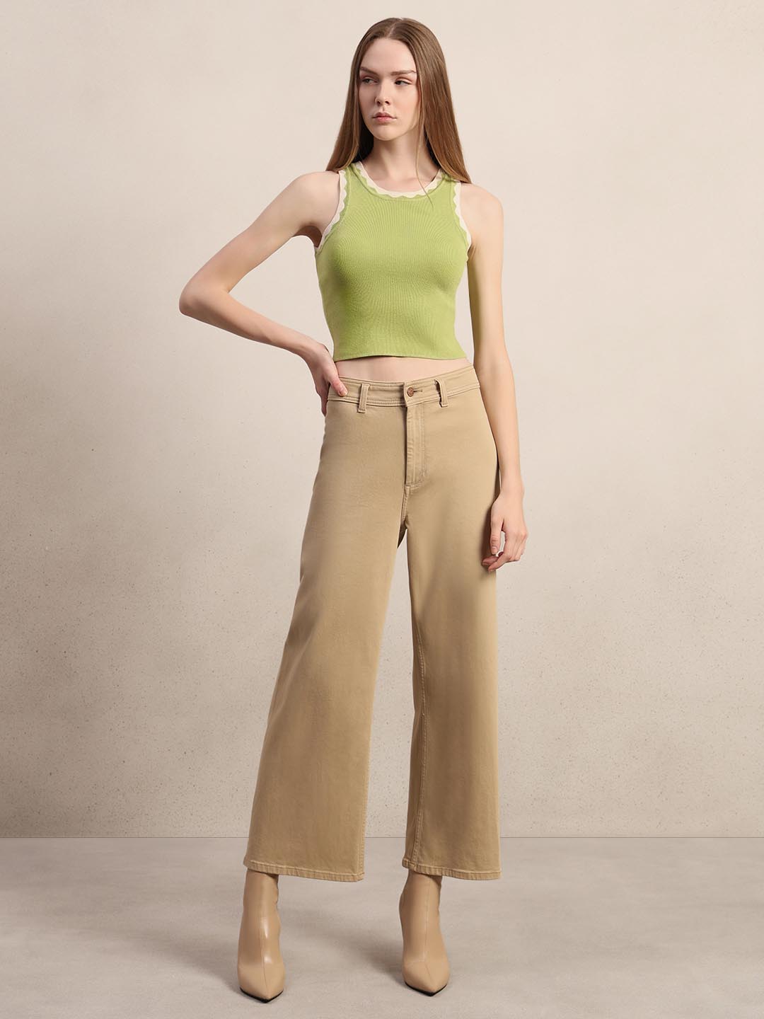 Green Knitted Cropped Top