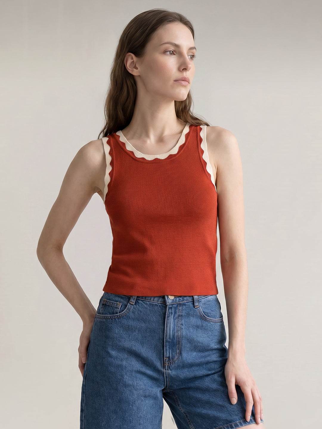 Red Knitted Sleeveless Top