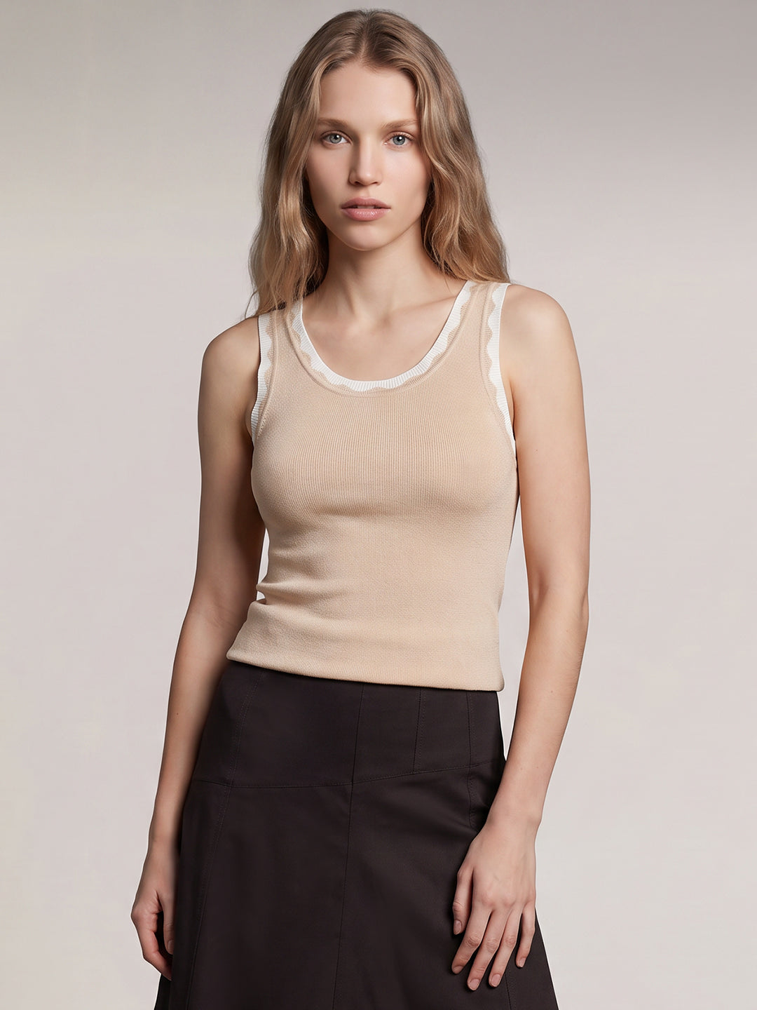 Beige Knitted Tank Top