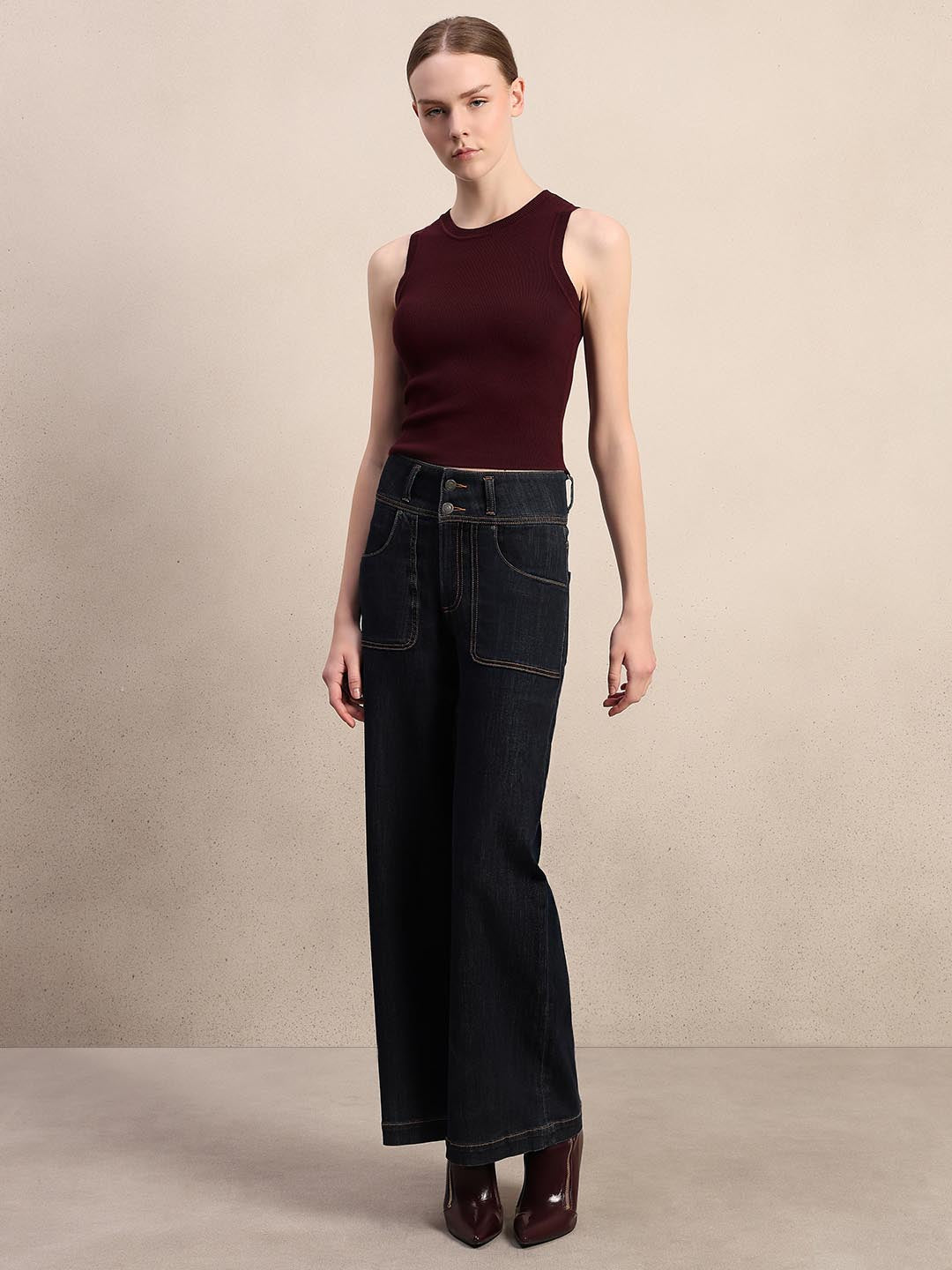 Maroon Round Neck Knitted Top